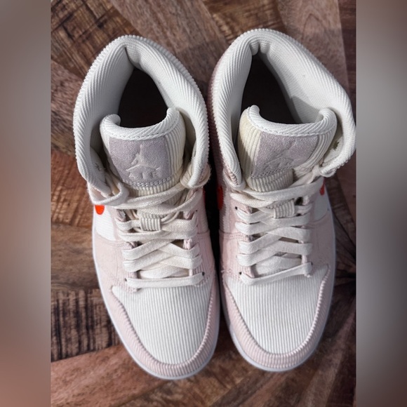 NIKE Air Jordan Mid 1 Women's Corduroy Sneakers - White and Orange - Picture 7 of 15